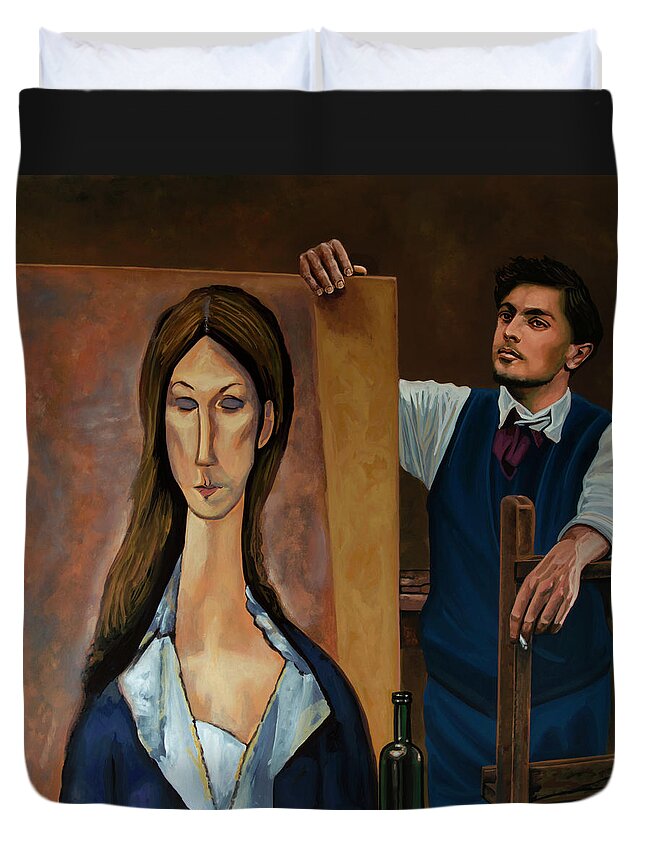 Amedeao Modigliani Duvet Cover featuring the painting Modigliani Painting by Paul Meijering