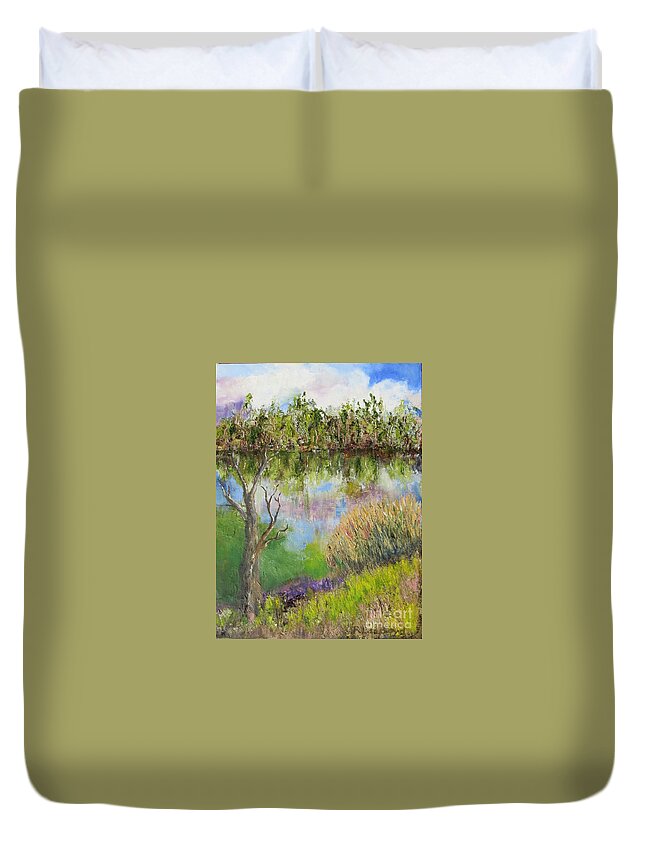 Lake Duvet Cover featuring the painting Moments By The Lake by Lisa Boyd