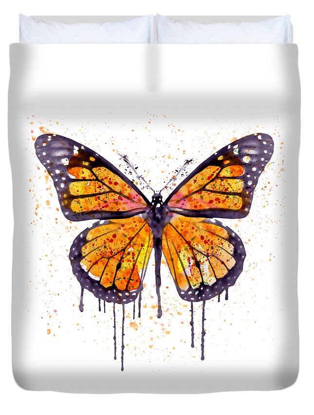 Marian Voicu Duvet Cover featuring the painting Monarch Butterfly watercolor by Marian Voicu