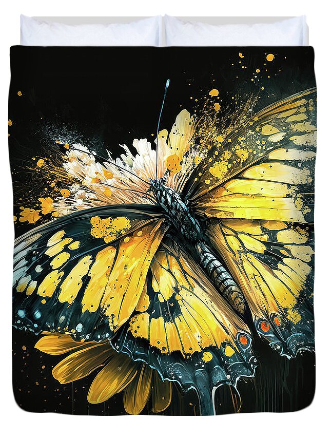 Monarch Butterfly Duvet Cover featuring the painting Monarch Daisy Explosion by Tina LeCour