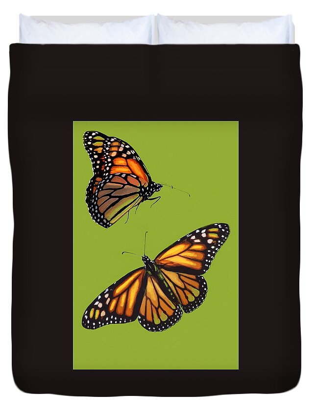 Nature Duvet Cover featuring the mixed media Monarch Pair by Judy Cuddehe