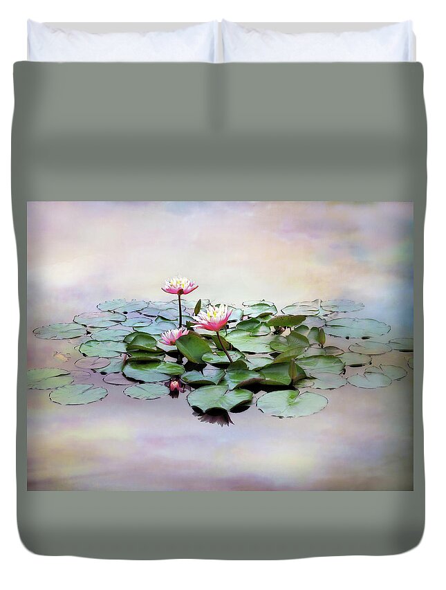 Flowers Duvet Cover featuring the photograph Monet Lilies by Jessica Jenney