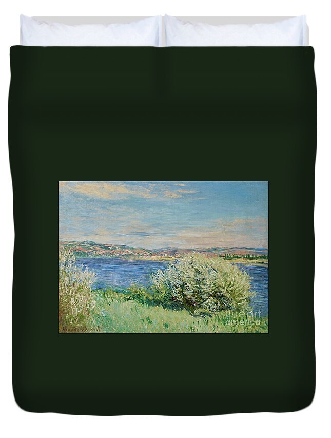 Landscape Duvet Cover featuring the painting Monet, The banks of the Seine near Vetheuil, 1881 by Claude Monet