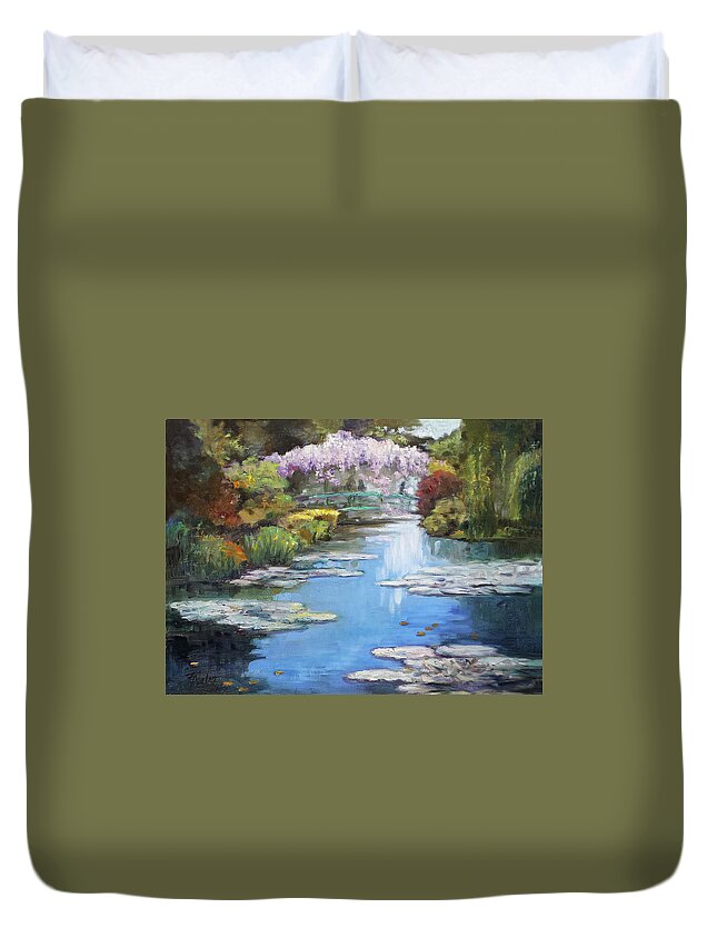 Giverny Duvet Cover featuring the painting Monet's Garden in Giverny by Irek Szelag