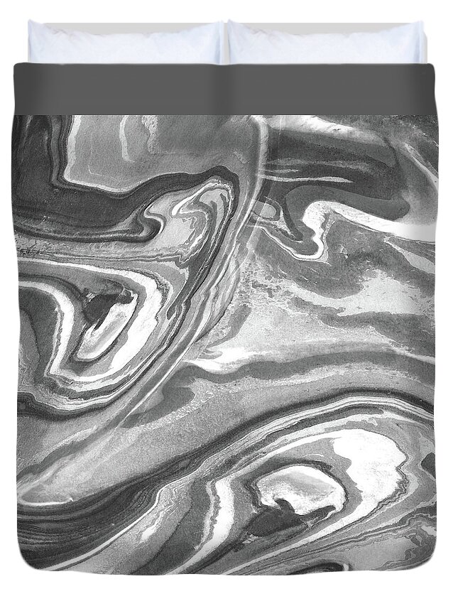 Gray Abstract Duvet Cover featuring the painting Monochrome Gray Agate And Marble Watercolor Stone Collection X by Irina Sztukowski