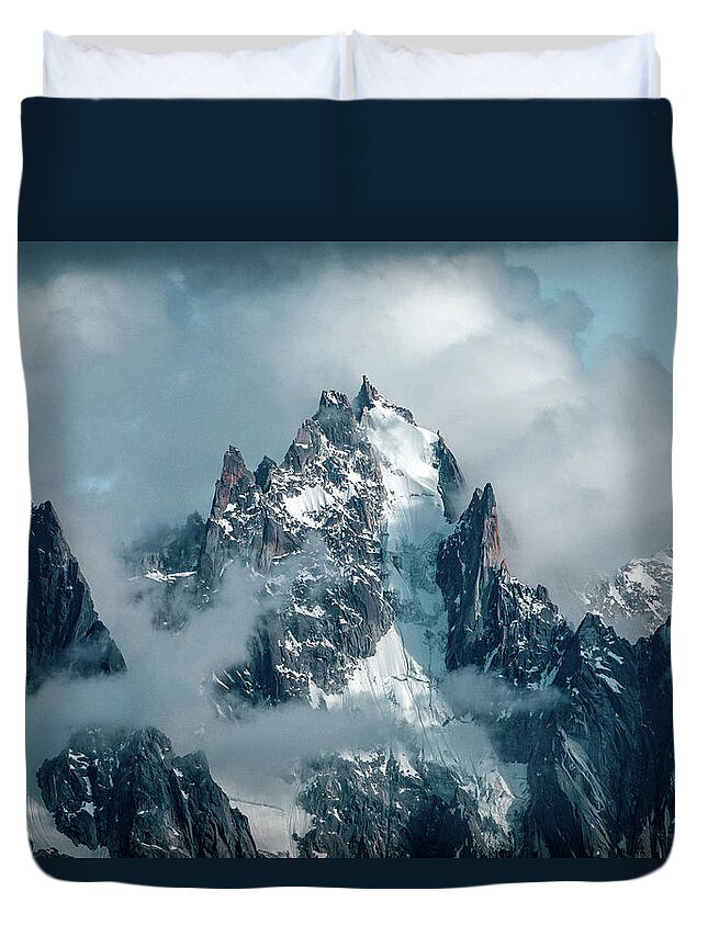 Clouds Duvet Cover featuring the photograph Mont Blanc massif in spring by Benoit Bruchez