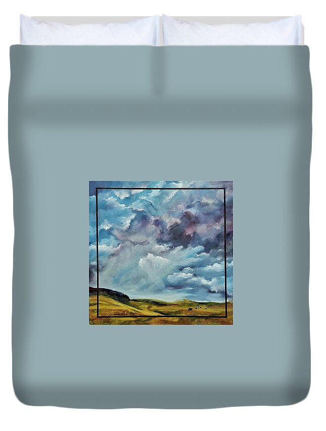 Cherylnancyanngordon Duvet Cover featuring the painting Montana Spring Squall Where the Buffalo Roam by Cheryl Nancy Ann Gordon