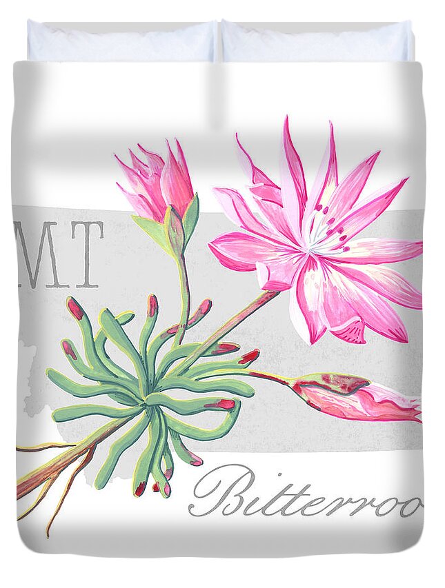 Montana Duvet Cover featuring the painting Montana State Flower Bitterroot Art by Jen Montgomery by Jen Montgomery