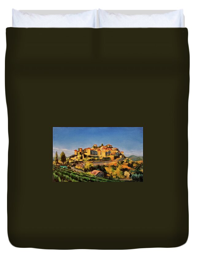 Italy Duvet Cover featuring the painting Montefioralle by Robert Reeves
