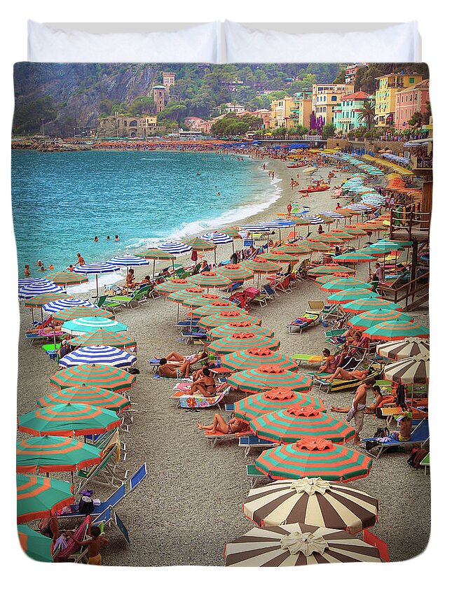 Cinque Duvet Cover featuring the photograph Monterosso Beach by Inge Johnsson
