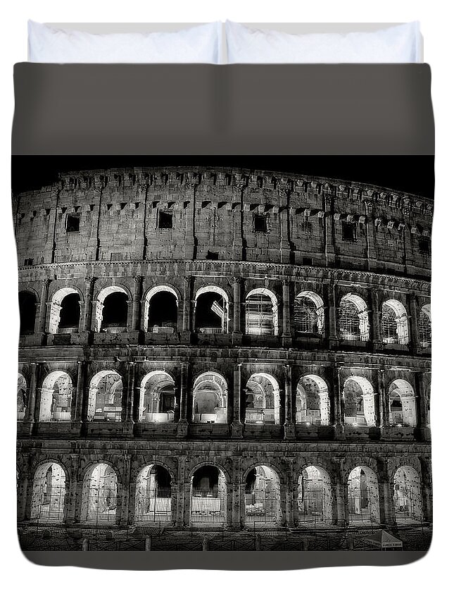 Colosseum Duvet Cover featuring the photograph Monumental Colosseum Facade At Night by Artur Bogacki