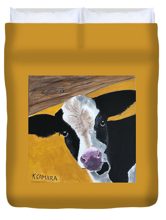 Pets Duvet Cover featuring the painting Moo Cow by Kathie Camara