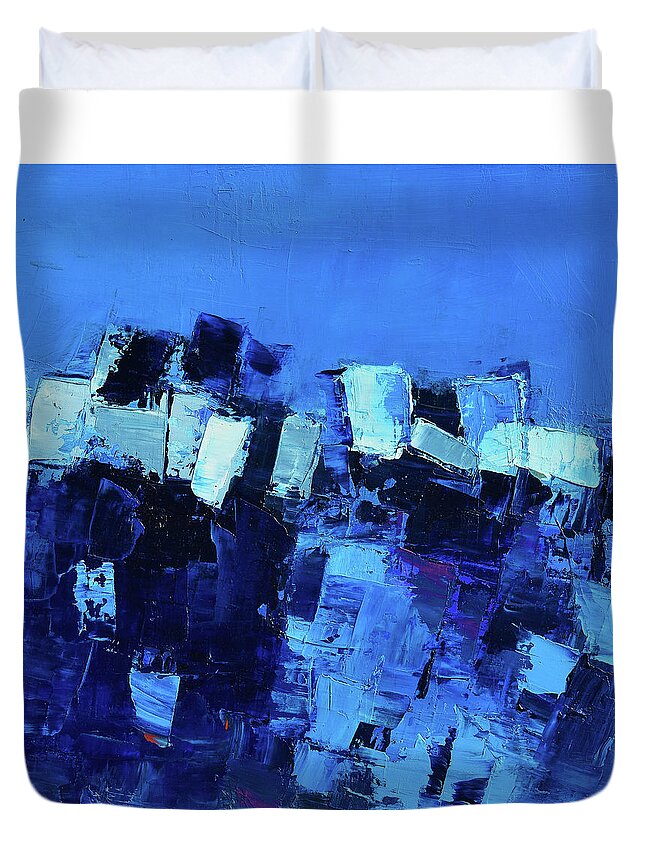 Abstract Duvet Cover featuring the painting Mood in Blue by Elise Palmigiani