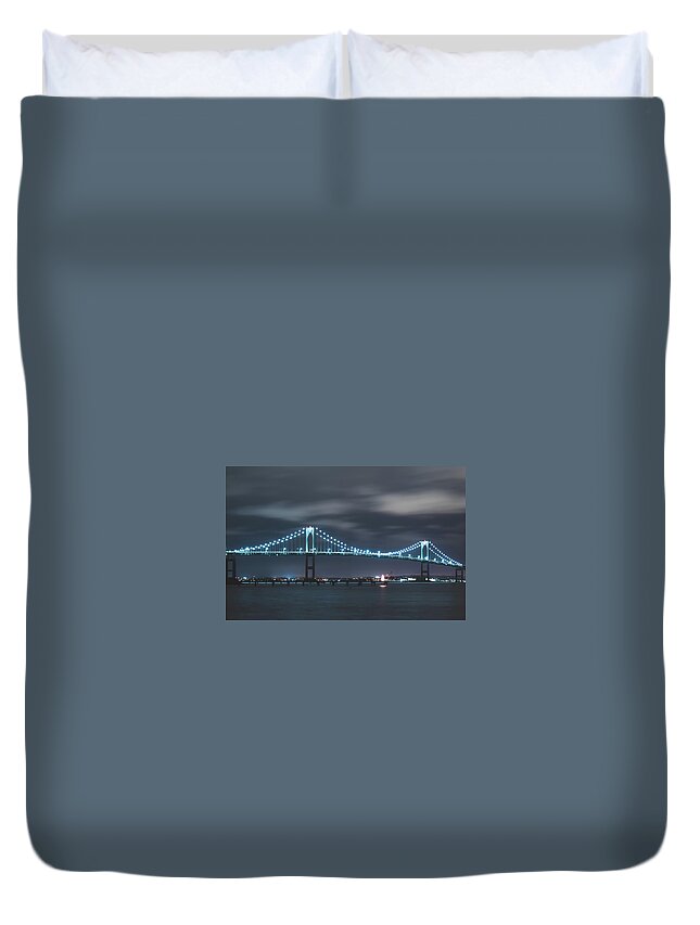 Newport Bridge Duvet Cover featuring the photograph Moody Skies over the Newport Bridge by Christina McGoran