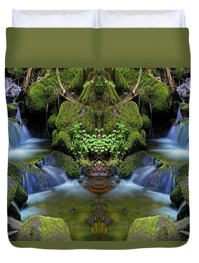 Nature Duvet Cover featuring the photograph Moon Falls Mirror #1 by Ben Upham III