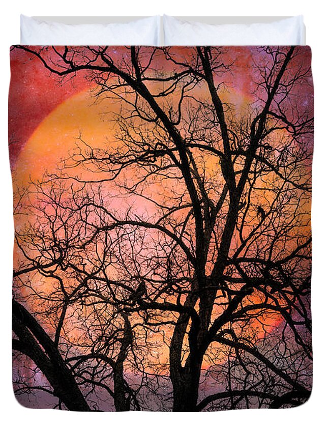 Carolina Duvet Cover featuring the photograph Moon in the Branches by Debra and Dave Vanderlaan