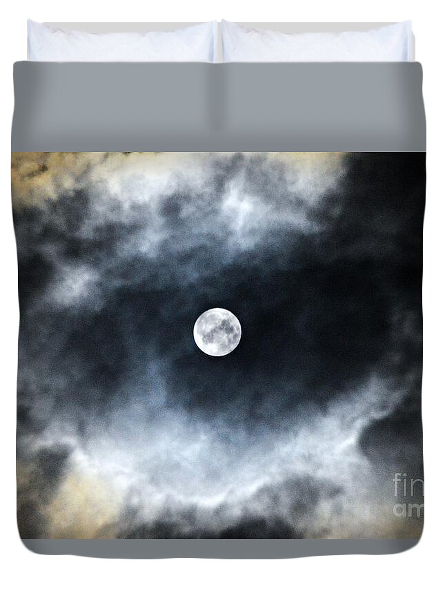 Moon Duvet Cover featuring the photograph Moon in the dark by Thomas Schroeder