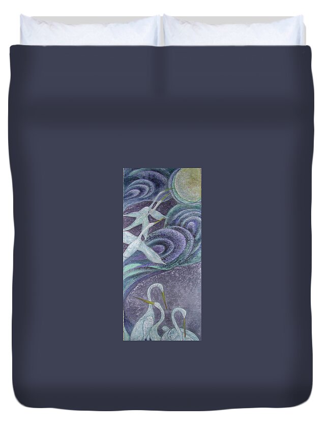 Moon Duvet Cover featuring the painting Moon Light Gathering by Vina Yang
