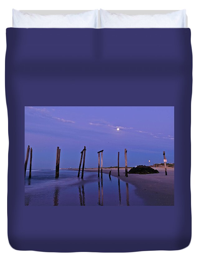 59th Pier Duvet Cover featuring the photograph Moon Light Piers by Louis Dallara