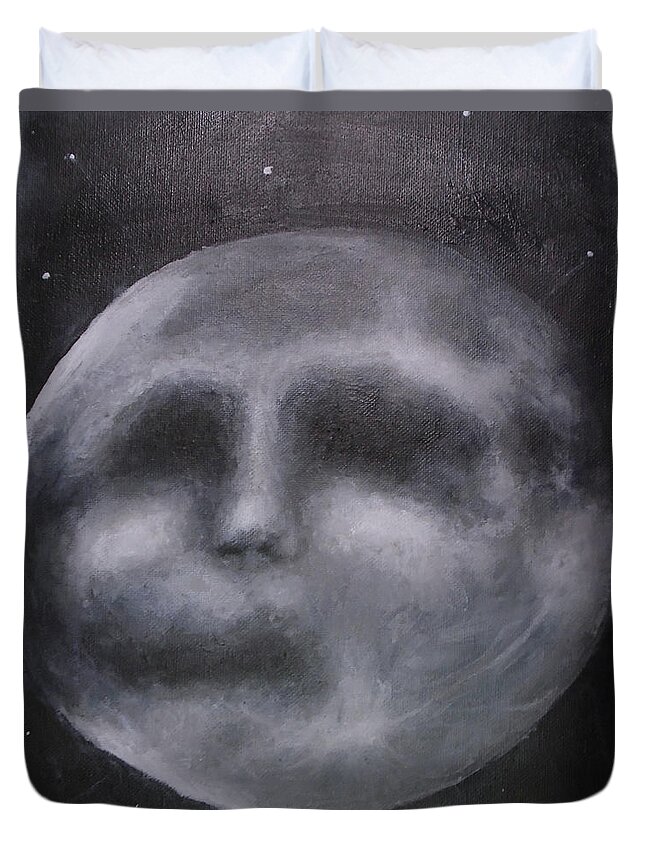 Moon Duvet Cover featuring the painting Moon Man by Jen Shearer