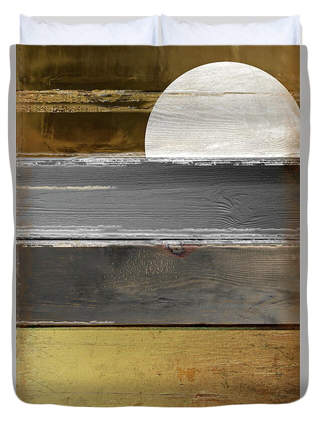 Metallic Duvet Cover featuring the painting Moon Metal I by Mindy Sommers