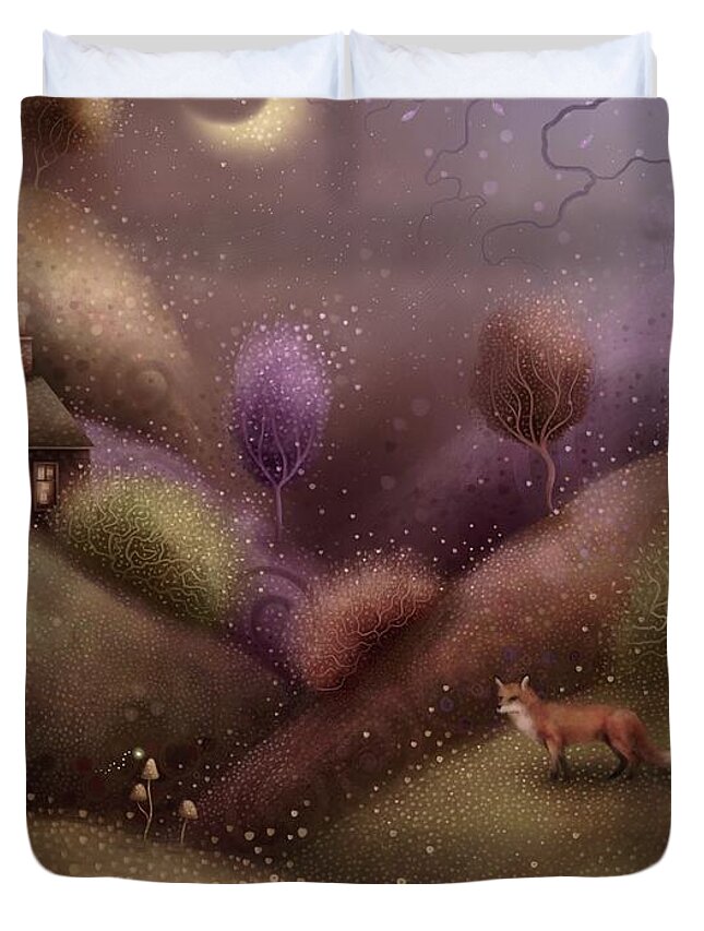 Fox Duvet Cover featuring the painting Moonlight Encounter by Joe Gilronan