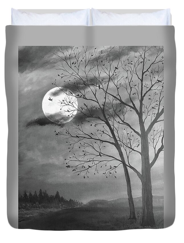 Moonlight Scene Duvet Cover featuring the painting Moonlight Nocturne by Denise Van Deroef
