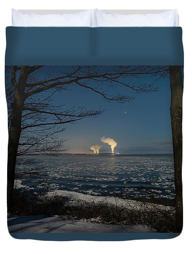 Moon Duvet Cover featuring the photograph Moonlight over Lake Ontario by Rod Best