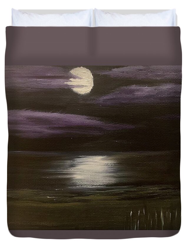 Oil Painting Duvet Cover featuring the painting Moonlight Over Ludington by Lisa White