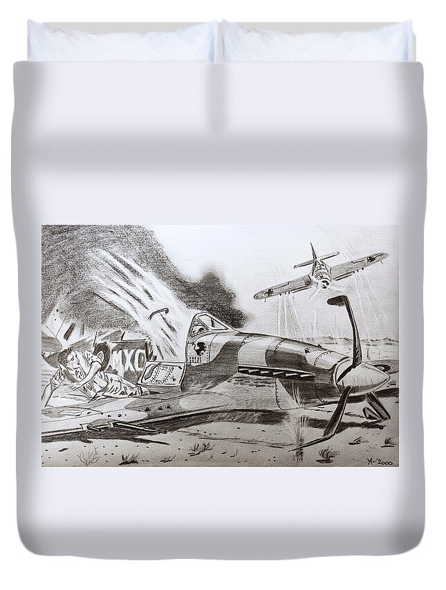 Spitfire Duvet Cover featuring the drawing Moonlight Revenge by Yngve Alexandersson