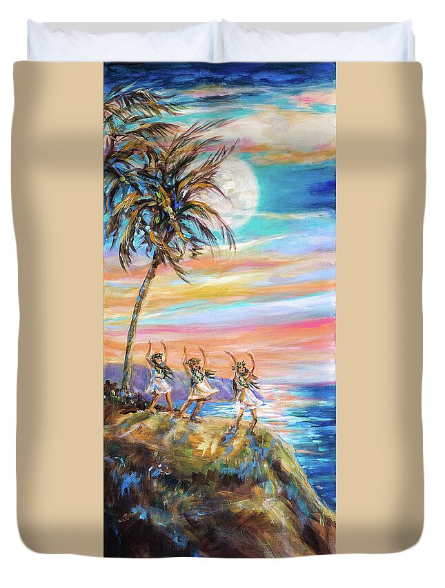 Ocean Duvet Cover featuring the painting Moonlight Salutation by Linda Olsen