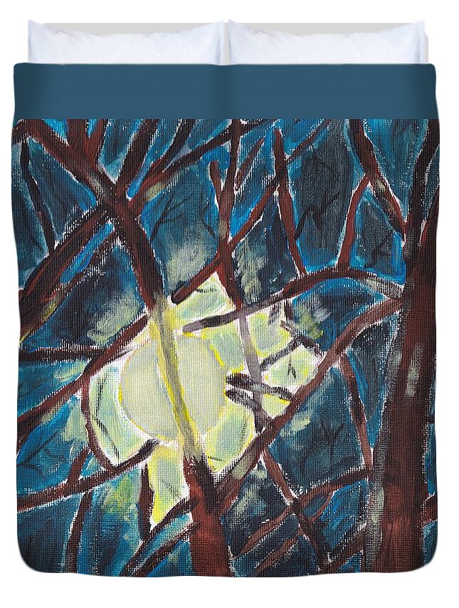 Acrylic Duvet Cover featuring the painting Moonlight through the Trees by Christopher Reed
