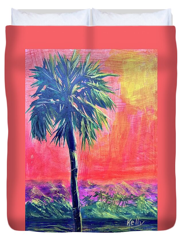 Palm Duvet Cover featuring the painting Moonlit Palm by Kelly Smith