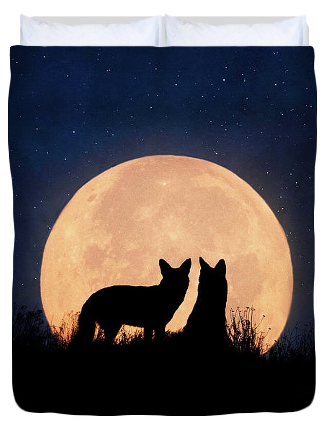 Coyote Duvet Cover featuring the digital art Moonrise by Nicole Wilde