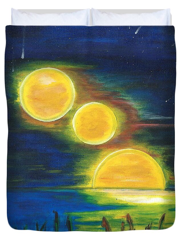 Night Sky Duvet Cover featuring the painting Moons Alighting by Esoteric Gardens KN