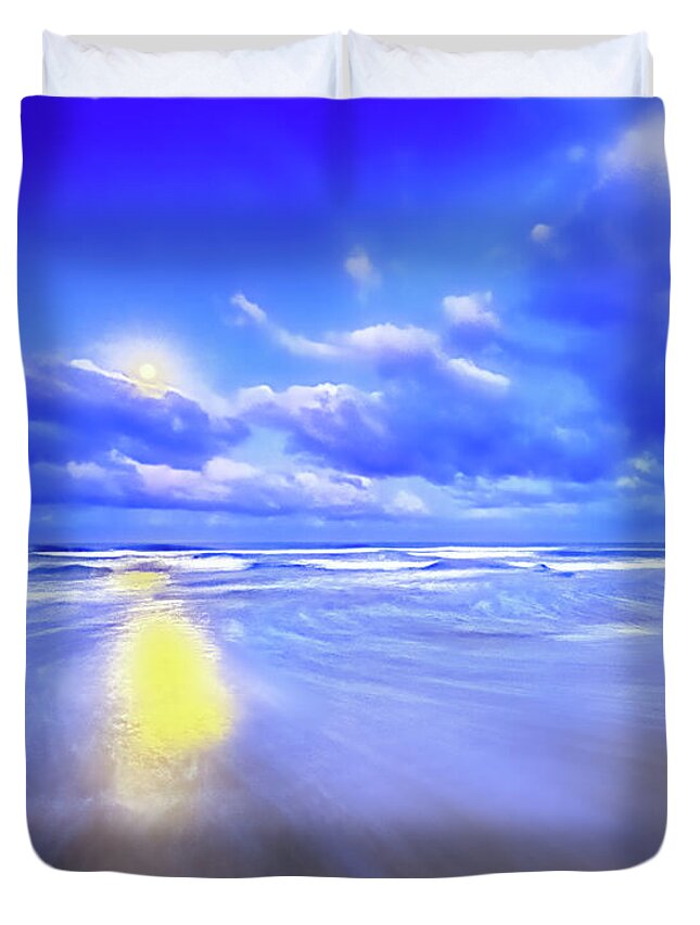 Beach Duvet Cover featuring the photograph Moonscape Beach, Southern California 3AM by Don Schimmel