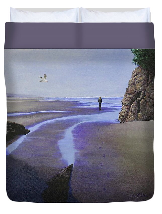 Kim Mcclinton Duvet Cover featuring the painting Low Tide on Moonstone Beach by Kim McClinton