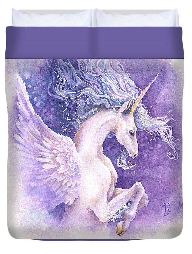 Unicorn Duvet Cover featuring the painting Moonstone by Sara Burrier