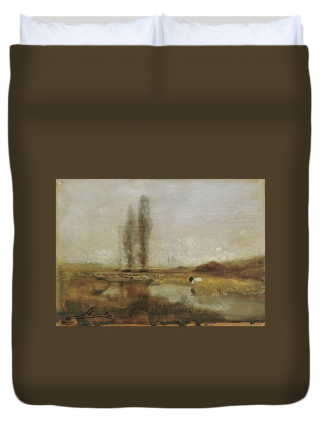 Woman Duvet Cover featuring the painting Moorland near Lundenburg dating around by MotionAge Designs