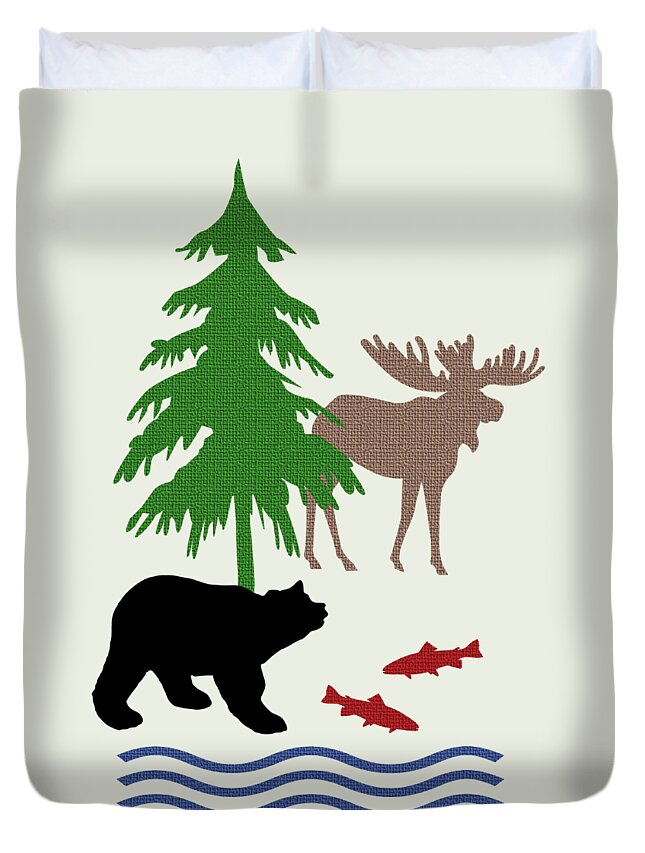 And Bear Duvet Cover featuring the mixed media Moose and Bear Pattern Art by Christina Rollo