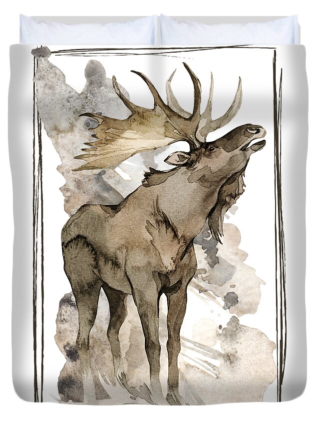 Moose Duvet Cover featuring the digital art Moose Splash with Frame by N Kirouac