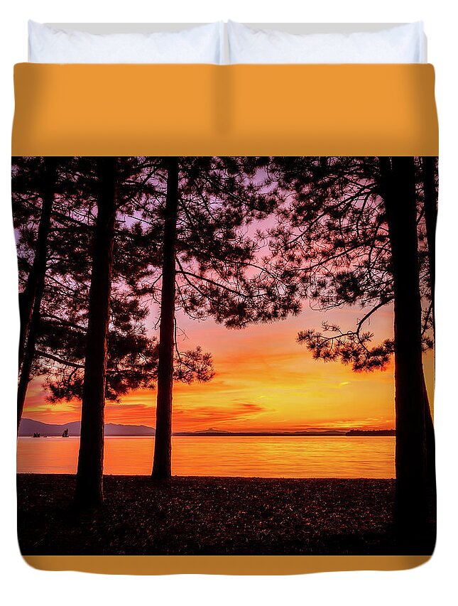 Sunset Duvet Cover featuring the photograph Moosehead Lake 4411 by Greg Hartford