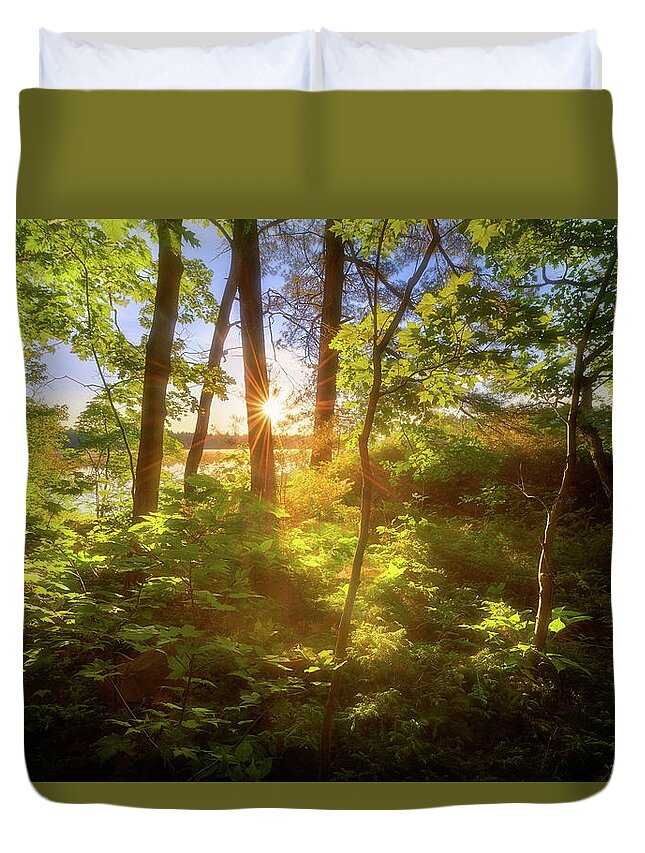 Woods Duvet Cover featuring the photograph Morning at French River by Henry w Liu