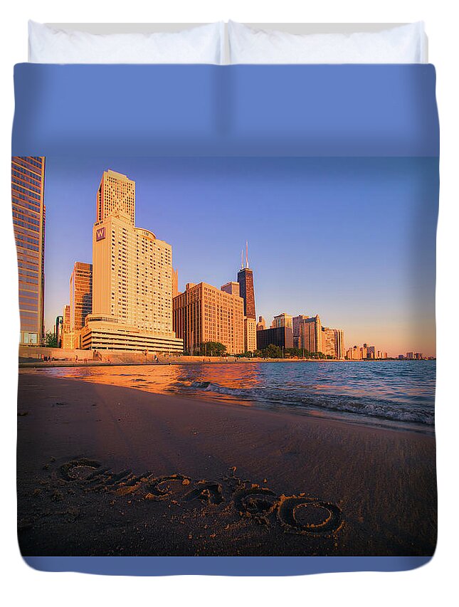 Chicago Duvet Cover featuring the photograph Morning at Oak Street Beach by Jay Smith
