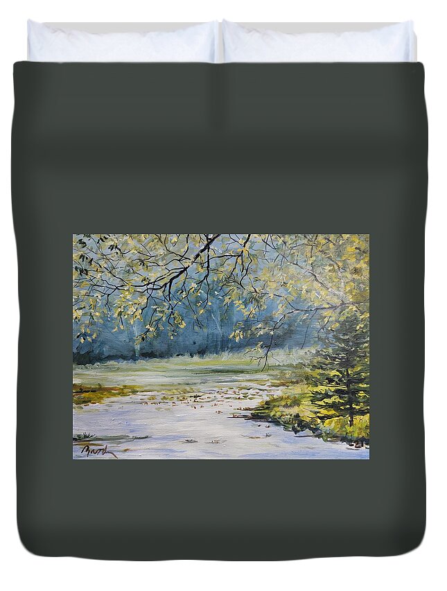 Landscape Duvet Cover featuring the painting Morning Blue by William Brody
