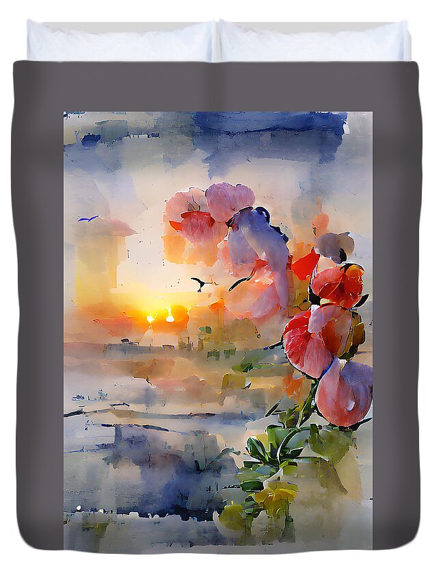 Sunrise Duvet Cover featuring the digital art Morning Floral by David Lane