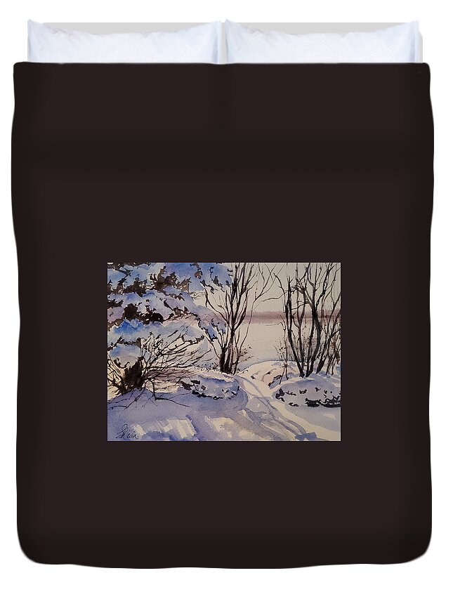 Landscape Duvet Cover featuring the painting Morning Glow by Sheila Romard