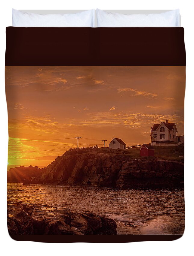 Lighthouse Duvet Cover featuring the photograph Morning in Maine - Nubble Lighthouse by Jack Peterson
