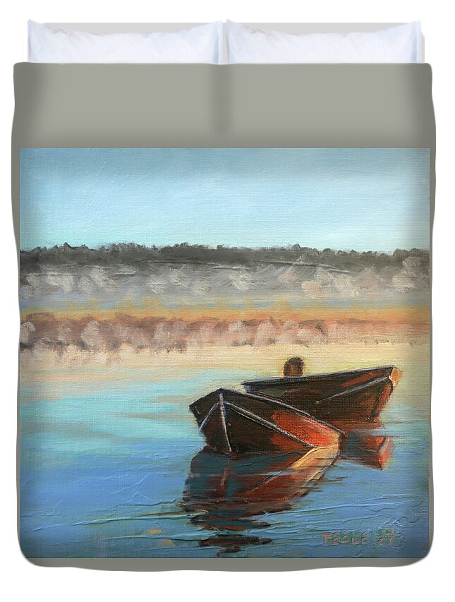 Ocean Duvet Cover featuring the painting Morning Mist by Trina Teele