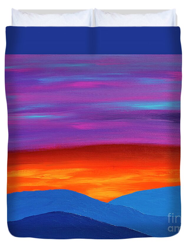 Paint Duvet Cover featuring the painting Morning Moving over the Hills #3 by Thomas R Fletcher
